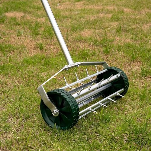 Aeratori per prato manuali  | Aeratore per prato pesante con ruote, aeratore per prato a punte rotanti con manico lungo in acciaio a 3 pezzi per la manutenzione del prato e del giardino, aeratore rotante per giardino. Aeratori per prato manuali Aeratori per prato manuali