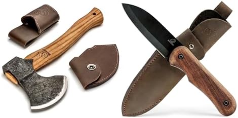 Asce da giardinaggio  | Ascia da campeggio Ax3 Bsh5 Shadow – Coltello da bushcraft con lama intera, coltello da sopravvivenza con fodero in pelle Asce da giardinaggio Asce da giardinaggio