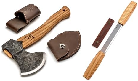 Asce da giardinaggio  | Ascia da campeggio Ax3 Dk2S con coltello a lama e custodia in pelle – Strumento per lavorazione del legno Asce da giardinaggio Asce da giardinaggio