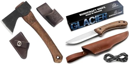 Asce da giardinaggio  | Ascia Forgiata a Mano Ax1 – Coltello Bushcraft Bsh2 con Lama in Acciaio – Coltello a Lama Fissa – Coltello da Campeggio – Coltello da Sopravvivenza Full Tang Asce da giardinaggio Asce da giardinaggio