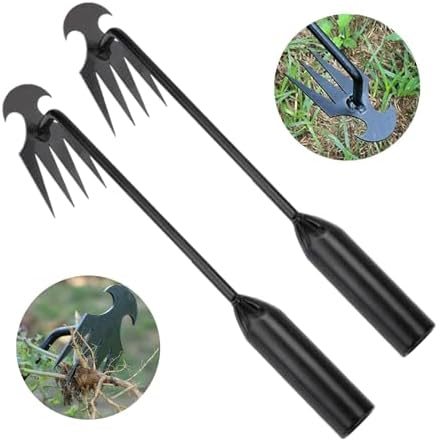 Estirpatore Manuale  | Set di 2 Attrezzi per Estirpare le Erbacce, Strumento per Estirpare le Erbacce con 4 Denti in Acciaio Manganese Forgiato, Attrezzo per Diserbo per Verdure, Strumento Manuale Portatile per Diserbo in Giardino e Coltivazione. Estirpatore Manuale Estirpatore Manuale