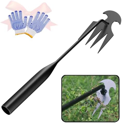 Estirpatore Manuale  | Strumento Manuale per Estirpare con 4 Denti in Acciaio Forgiato – Utensile Duale per Giardinaggio, Coltivazione di Verdure e Diserbo nel Giardino e nell’Orto. Strumenti per Estirpare le Erbacce. Estirpatore Manuale Estirpatore Manuale