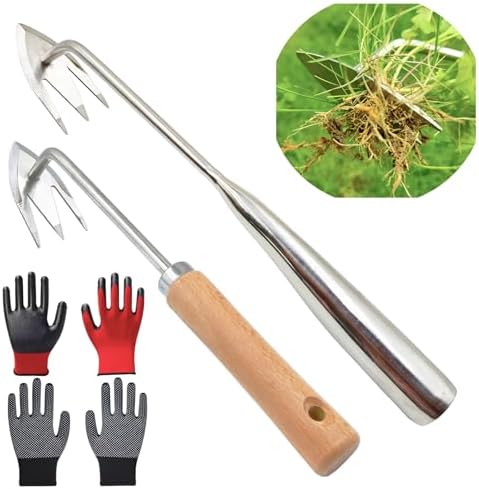 Estirpatore Manuale  | Strumento per diserbo da giardinaggio, 2 pezzi nuovo artefatto per diserbo, strumento in acciaio inox per estrazione delle erbacce, attrezzo per diserbo da giardino con guanti per il giardino (35+32 cm) Estirpatore Manuale Estirpatore Manuale