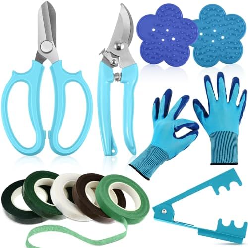 Forbici da giardinaggio e forbici  | Kit da Giardinaggio con 11 Pezzi: Strumento per Rimuovere le Spine delle Rose, Forbici da Potatura, Guanti Florali e Nastro Florale per Giardinaggio all’Aperto (Blu) Forbici da giardinaggio e forbici Forbici da giardinaggio e forbici