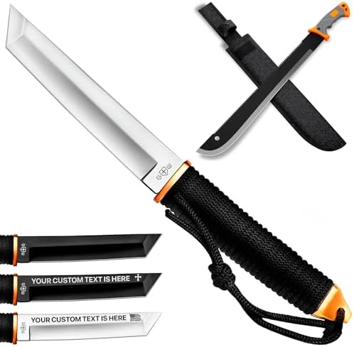 Machete da giardinaggio  | Tanto Coltello da Campeggio con Fodero – 3+ Colori – Lama Fissa a Pieno Filo da 5,9″ Lucidata a Specchio – Machete con Seghetto – Strumento Pesante da 25″ con Fodero – Manico Ergonomico Antiscivolo – Coltello da Sopravvivenza Machete da giardinaggio Machete da giardinaggio