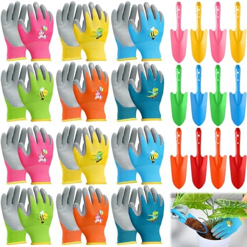 Pale da giardinaggio  | Set di 24 Pezzi Mini Palette Colorate in Metallo e Guanti – Set di Palette, Guanti per Scavare, Set di Trapianto per Bambini, Guanti da Giardinaggio 12 Pezzi 11 x 3 Pollici Pale da giardinaggio Pale da giardinaggio