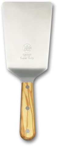 Pale da giardinaggio  | Spatola Super Duty in Legno d’Olivo con Manico e Rivetti in Acciaio Inossidabile – Lama 4″ X 6.1/3″ – Ideale per Hamburger, Cucina, BBQ, Grill, Griglia e Pasticceria. Antiaderente e Resistente. Certificata Icq. Pale da giardinaggio Pale da giardinaggio