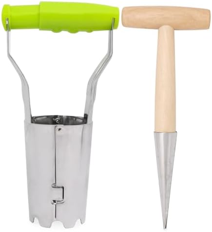 Piantatori di bulbi  | Set di 2 Attrezzi per Piantare Bulbi da Giardino, Attrezzo per Piantare Bulbi e Dibber Manuale con Marcature di Profondità per Scavare, Seminare e Trapiantare Tulipani e Fiori a Bulbo Piantatori di bulbi Piantatori di bulbi