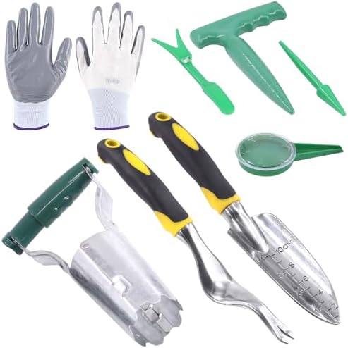 Piantatori di bulbi  | Set di Attrezzi per Piantare Bulbi da 8 Pezzi Include 1 Piantabulbi, 2 Palette da Giardinaggio, 1 Paio di Guanti da Giardinaggio, 4 Dispenser di Semi, Kit di Attrezzi per Giardinaggio per Seminare Semi e Trapiantare Piante. Piantatori di bulbi Piantatori di bulbi