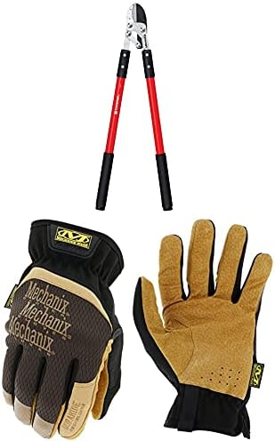 Potatori a mano  | Cesoie a incudine a leva composta, 32 pollici, Fl 3420, Rosso + Guanti da lavoro in pelle Durahide Fastfit Mechanix Wear Lff-75-011 (X-Large, Marrone/Nero) Potatori a mano Potatori a mano