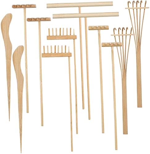 Rastrelli  | Set di 12 Pezzi di Rastrello per Sabbia – Decorazione da Tavolo Miniatura – Strumenti per Giardino Zen – Attrezzi da Giardinaggio – Strumenti per Giardino Zen da Tavolo – Rastrello per Giardino Miniatura – Rastrelli Decorativi per Giardino in Bambù Rastrelli Rastrelli