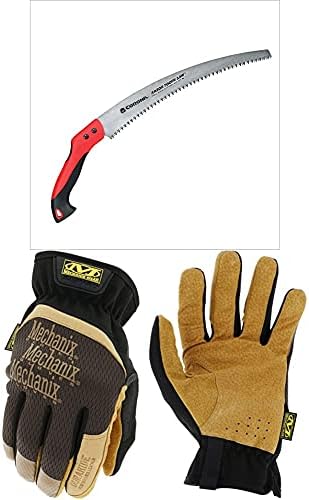 Seghe da giardinaggio  | Rs 7395 Seghetto da potatura Razortooth, 14 pollici, Rosso/Nero + Guanti da lavoro in pelle Durahide Fastfit Mechanix Wear Lff-75-010 (Grande, Marrone/Nero) Seghe da giardinaggio Seghe da giardinaggio