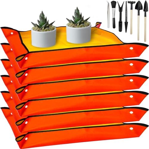 Set di attrezzi da giardinaggio  | 6 Pezzi Tappetino per Rinvaso per Piante da Interno Impermeabile, Tappetino Pieghevole per Piante da Interno, Tappetino da Giardinaggio Portatile con Set di 7 Mini Attrezzi da Giardino per Amanti delle Piante, Regali per Giardinaggio, Arancione Set di attrezzi da giardinaggio Set di attrezzi da giardinaggio