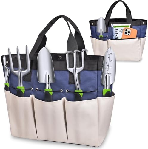 Set di attrezzi da giardinaggio  | Borsa per Attrezzi da Giardino, Borsa da Giardinaggio con Tasche con Cerniera, Borse in Tela per Conservazione Attrezzi da Giardino, (Attrezzi Non Inclusi), Grigia Set di attrezzi da giardinaggio Set di attrezzi da giardinaggio