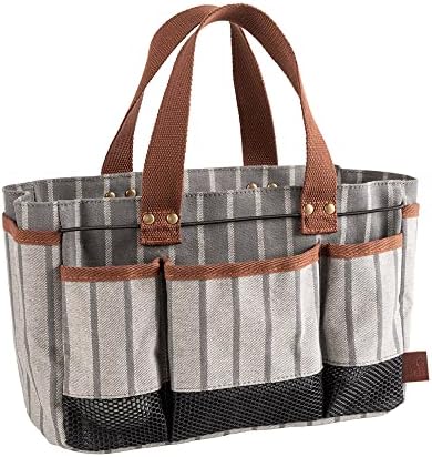 Set di attrezzi da giardinaggio  | Burgon & Ball Sophie Conran Borsa Porta Attrezzi da Giardino a Strisce Grigie con 8 Tasche Set di attrezzi da giardinaggio Set di attrezzi da giardinaggio