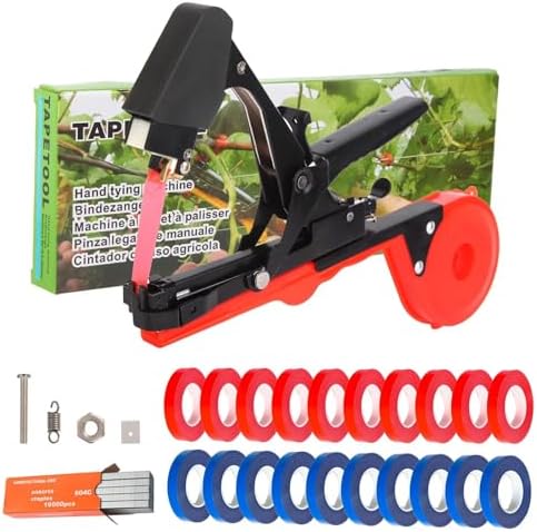 Set di attrezzi da giardinaggio  | Macchina per legare piante, strumento per legare viti con 1 pezzo di graffette e 2 rotoli di nastro. Pistola per nastro per piante, ideale per uva, lamponi, pomodori e verdure rampicanti (Nero). Set di attrezzi da giardinaggio Set di attrezzi da giardinaggio