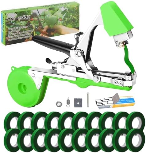 Set di attrezzi da giardinaggio  | Macchina per legare piante, Tapetool da giardino con 2 rotoli di nastro verde e 1 pezzo di graffette, macchina per legare piante leggera, strumento per nastro per piante, pistola per nastro per pomodori, uva e ortaggi. Set di attrezzi da giardinaggio Set di attrezzi da giardinaggio