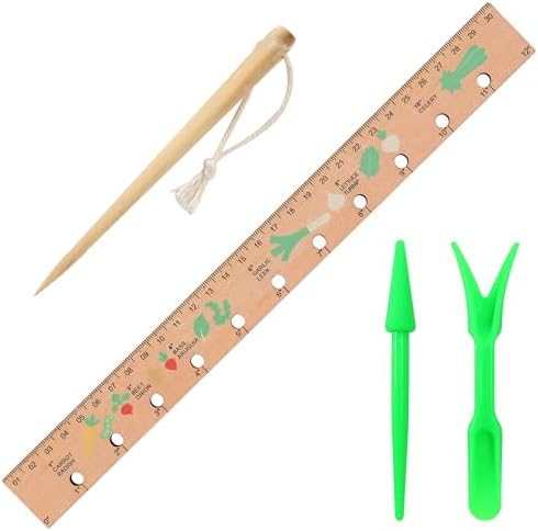 Set di attrezzi da giardinaggio  | Righello per la Spaziatura dei Semi in Legno da 12 Pollici, Righello per la Semina all’Aperto con Fori, Strumento per Spaziatura dei Semi per la Profondità, Strumento per la Semina dei Semi per Giardino con Pinze per Trapianto di Piantine Set di attrezzi da giardinaggio Set di attrezzi da giardinaggio