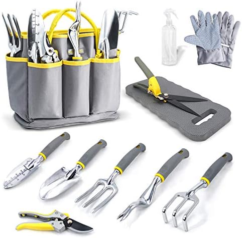 Set di attrezzi da giardinaggio  | Set di 11 Pezzi di Attrezzi da Giardinaggio, Kit di Attrezzi da Giardino con Utensili Manuali per Esterni, Forbici per Erba Uniche, Guanti da Giardino, Borsa di Stoccaggio e Altro, Set di Attrezzi da Giardino Regali per Uomo e Donna Set di attrezzi da giardinaggio Set di attrezzi da giardinaggio