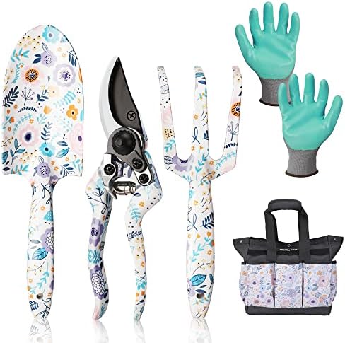 Set di attrezzi da giardinaggio  | Set di 5 Attrezzi da Giardinaggio, Set di Attrezzi da Giardinaggio in Alluminio Resistente con Borsa per Attrezzi da Giardino, Attrezzi Manuali per Giardino da Esterno, Regali per Giardinaggio Set di attrezzi da giardinaggio Set di attrezzi da giardinaggio