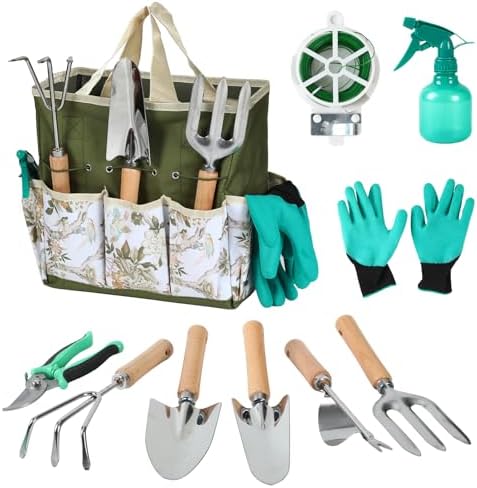 Set di attrezzi da giardinaggio  | Set di Attrezzi da Giardinaggio 10 Pezzi, Set di Attrezzi da Giardinaggio in Acciaio Inossidabile Antiruggine con Borsa da Trasporto, Attrezzi Manuali per Esterni, Regali Ideali per Giardinaggio Set di attrezzi da giardinaggio Set di attrezzi da giardinaggio