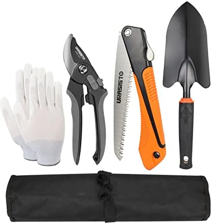 Set di attrezzi da giardinaggio  | Set di Attrezzi da Giardinaggio 4 Pezzi – Kit di Attrezzi da Giardinaggio con Pala, Seghetto Pieghevole, Potatore da Giardino, Guanti da Giardinaggio, Borsa a Rullo Inclusa, Regali Ideali di Kit di Attrezzi da Giardino per Uomini e Donne Set di attrezzi da giardinaggio Set di attrezzi da giardinaggio