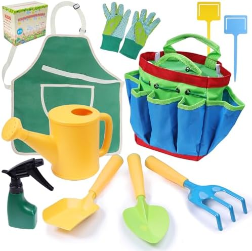 Set di attrezzi da giardinaggio  | Set di Attrezzi da Giardinaggio, Attrezzi da Giardinaggio per Bambini Include Borsa Robusta, Annaffiatoio, Guanti, Pala, Paletti da Giardino, Grembiule da Giardino, Regali Educativi di Compleanno per Ragazzi e Ragazze Set di attrezzi da giardinaggio Set di attrezzi da giardinaggio