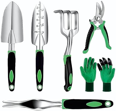 Set di attrezzi da giardinaggio  | Set di Attrezzi da Giardinaggio con Impugnatura in Gomma Antiscivolo, Kit di Attrezzi Manuali in Lega di Alluminio Leggera e Resistente, Regali per Genitori e Bambini (Verde) Set di attrezzi da giardinaggio Set di attrezzi da giardinaggio