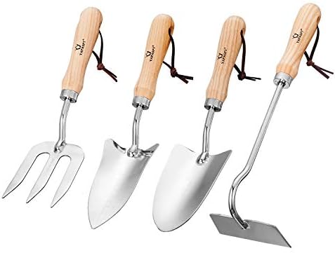 Set di attrezzi da giardinaggio  | Set di Attrezzi da Giardinaggio – Kit di Attrezzi Manuali da Giardino con Manico in Legno e Testa in Acciaio Inossidabile, Pala, Zappa, Forbici Set di attrezzi da giardinaggio Set di attrezzi da giardinaggio