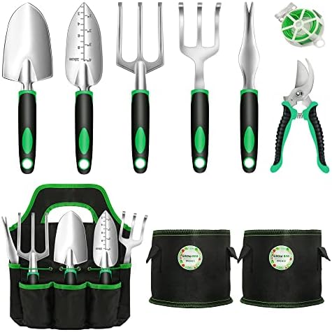 Set di attrezzi da giardinaggio  | Set di Attrezzi da Giardinaggio, Kit di Attrezzi da Giardinaggio Pesanti da 1 Pezzo con Sacche per Piante e Borsa da Giardino per Attrezzi, Regali di Giardinaggio per Uomini e Donne, Resistente alla Ruggine, Senza Pieghe. Set di attrezzi da giardinaggio Set di attrezzi da giardinaggio