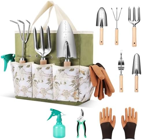 Set di attrezzi da giardinaggio  | Set di Attrezzi da Giardinaggio, Kit di Attrezzi da Giardino con Borsa, Set di Attrezzi da Giardino con Spruzzatore, Borsa Organizer per Attrezzi da Giardino Durevole, Set di Attrezzi da Giardino Antiruggine, Regali Ideali per Giardinaggio (Verde) Set di attrezzi da giardinaggio Set di attrezzi da giardinaggio