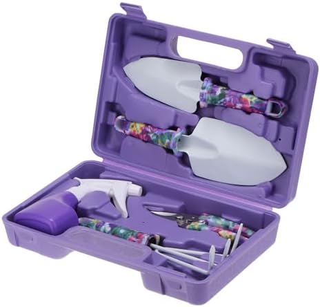 Set di attrezzi da giardinaggio  | Set di Attrezzi da Giardino 5 Pezzi – Kit di Attrezzi da Giardinaggio in Plastica con Pala, Rastrello, Coltivatore, Spruzzatore d’Acqua e Custodia, Viola Set di attrezzi da giardinaggio Set di attrezzi da giardinaggio