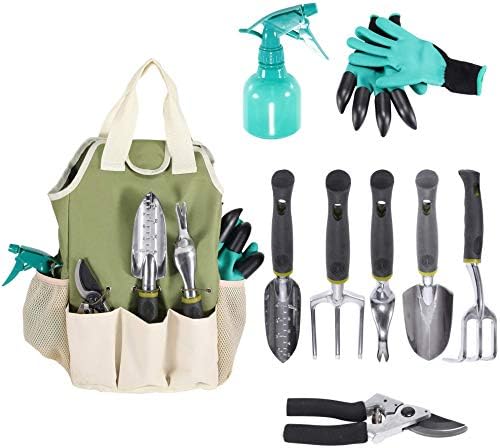 Set di attrezzi da giardinaggio  | Set di Attrezzi da Giardino | Borsa Organizer per Attrezzi da Giardino | Guanti da Giardinaggio Inclusi | Ottimi Attrezzi da Giardino per Donne e Uomini | Kit Organizer di Accessori da Giardino da 9 Pezzi | Regali per Giardinieri | Forniture per Giardinieri Set di attrezzi da giardinaggio Set di attrezzi da giardinaggio