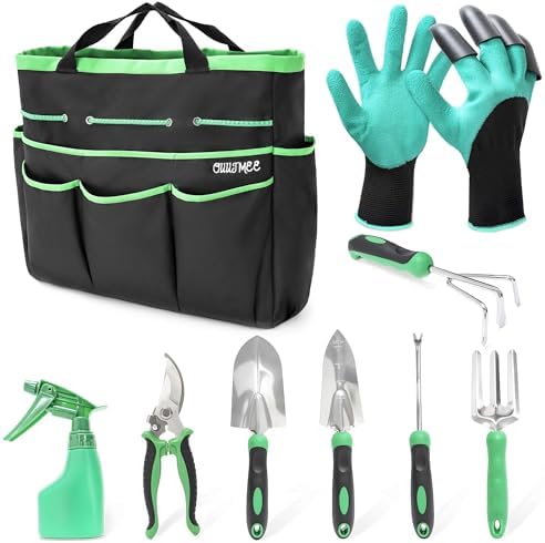 Set di attrezzi da giardinaggio  | Set di Attrezzi da Giardino con Borsa e Guanti, Set di Attrezzi da Giardino in Acciaio Inossidabile di Alta Qualità, Ideale per Giardinaggio per Uomini e Donne, Set di 9 Pezzi Set di attrezzi da giardinaggio Set di attrezzi da giardinaggio