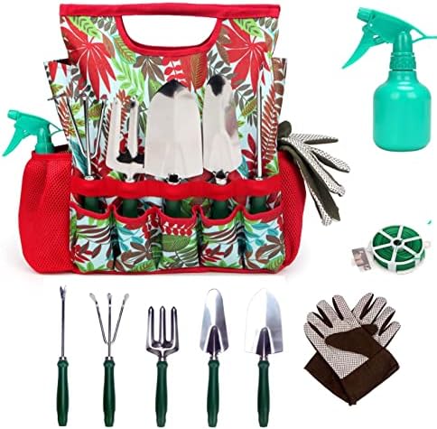 Set di attrezzi da giardinaggio  | Set di Attrezzi da Giardino da 9 Pezzi con Guanti e Borsa Colorata – Kit di Attrezzi Manuali per Giardinaggio con Borsa di Stoccaggio Set di attrezzi da giardinaggio Set di attrezzi da giardinaggio