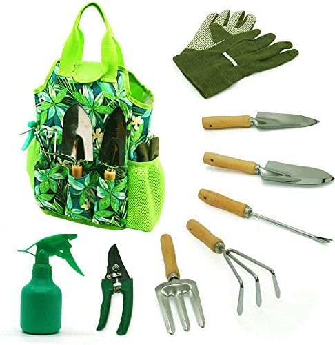 Set di attrezzi da giardinaggio  | Set di Attrezzi da Giardino da 9 Pezzi con Guanti e Borsa Colorata – Kit di Attrezzi Manuali per Giardinaggio con Borsa di Stoccaggio Set di attrezzi da giardinaggio Set di attrezzi da giardinaggio