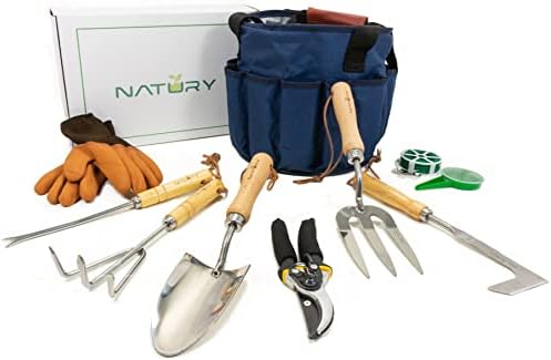 Set di attrezzi da giardinaggio  | Set di Attrezzi da Giardino – Attrezzi da Giardinaggio in Acciaio Inossidabile di Alta Qualità con Manico in Faggio Massiccio – Kit da Giardinaggio con Rastrello, Pala, Guanti, Forbici, Organizer per Attrezzi – Regali per Giardinieri e Uomini Set di attrezzi da giardinaggio Set di attrezzi da giardinaggio