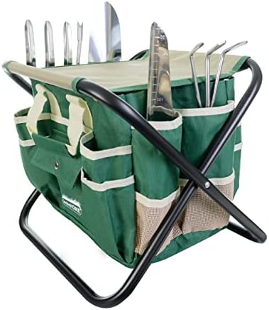 Set di attrezzi da giardinaggio  | Set di Attrezzi da Giardino, Set di Attrezzi in Acciaio Inossidabile da 7 Pezzi, Sgabello Pieghevole Robusto, Borsa in Tela Rimovibile, Organizer per Kit di Attrezzi da Giardinaggio Set di attrezzi da giardinaggio Set di attrezzi da giardinaggio