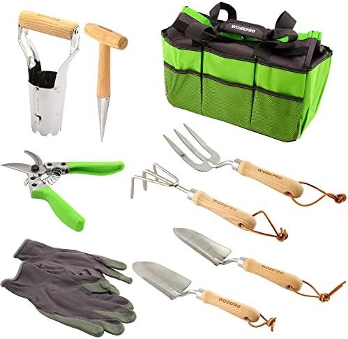 Set di attrezzi da giardinaggio  | Set di Attrezzi da Giardino W005009 – Set di 9 Pezzi in Acciaio Inossidabile Resistente, Include Borsa per il Trasporto, Guanti da Giardinaggio e 7 Attrezzi Manuali (1 Kit) Set di attrezzi da giardinaggio Set di attrezzi da giardinaggio