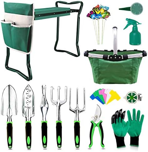 Set di attrezzi da giardinaggio  | Set di Sgabello e Ginocchiere da Giardino 2021 Include 2 in 1 Sedia da Giardino Kit da Giardinaggio Heavy Duty con Guanti, Borsa e Pochette per Attrezzi, Cestino Organizer per Attrezzi – Regalo Ideale per Uomini e Donne Amanti del Giardinaggio Set di attrezzi da giardinaggio Set di attrezzi da giardinaggio