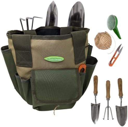 Set di attrezzi da giardinaggio  | Set di Strumenti da Giardino da 7 Pezzi – Pala da Giardino in Acciaio Inossidabile, Trapiantatore, Rastrello Manuale, Distributore di Semi, Spago e Cutter per Spago e Borsa da Giardino da 2 Galloni – Di Set di attrezzi da giardinaggio Set di attrezzi da giardinaggio