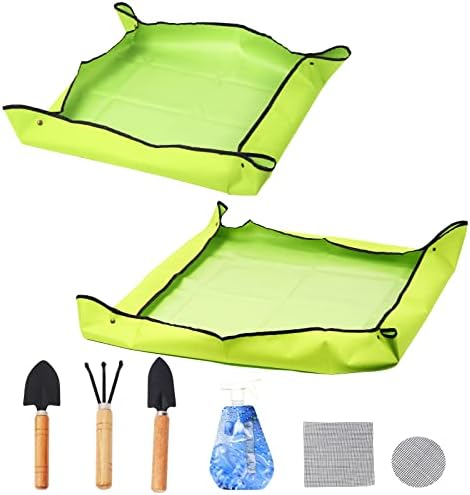 Set di attrezzi da giardinaggio  | Swpeet 56 Pezzi 2 Dimensioni 39,4″ e 29,53″ Tappetino per Rinvaso Piante e Griglie in Rete per Fondi di Vasi Rotondi e Quadrati con Set di Mini Attrezzi da Giardino e Kit di Spruzzatori Manuali per Giardino Set di attrezzi da giardinaggio Set di attrezzi da giardinaggio