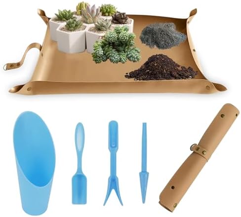 Set di attrezzi da giardinaggio  | Tappetino per rinvaso in pelle, tappetino portatile per piante succulente, tappetino da giardinaggio impermeabile e spesso, vassoio per piante per rinvaso, attrezzi da giardinaggio in plastica (Marrone) Set di attrezzi da giardinaggio Set di attrezzi da giardinaggio