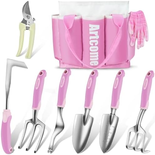 Set di attrezzi da giardinaggio  | Set di Attrezzi da Giardino da 9 Pezzi – Kit Completo di Attrezzi da Giardino con 7 Attrezzi da Giardino Resistenti, Borsa e Guanti – Set Uniforme Rosa – Set di Attrezzi da Giardino con Impugnatura Morbida e Confortevole – Regalo Ideale per Set di attrezzi da giardinaggio Set di attrezzi da giardinaggio